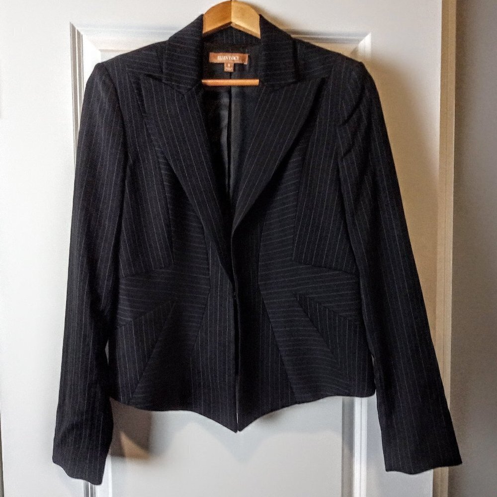 Ellen Tracy Black Pinstripe Back Detail Blazer